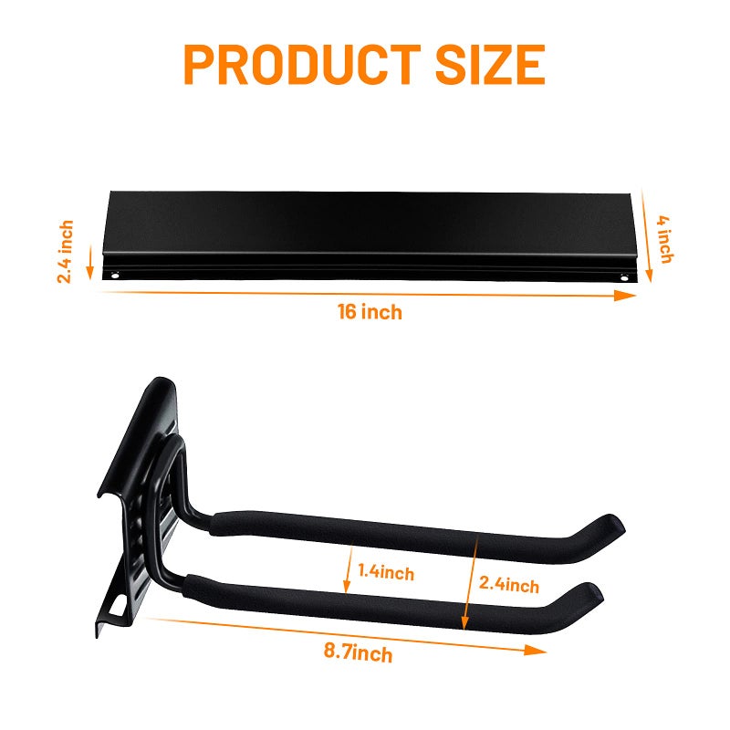 Wallmaster Garage Storage Organization Wall Mount, Garden Tool Rack Organizer Heavy Duty Folding Chair Hangers with 6 Adjustable Hooks 48inch Tracks Max Load 450lb - Image 4